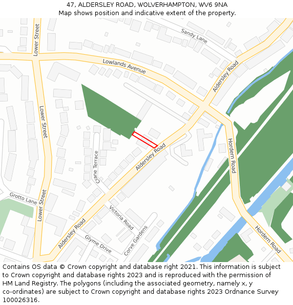 47, ALDERSLEY ROAD, WOLVERHAMPTON, WV6 9NA: Location map and indicative extent of plot