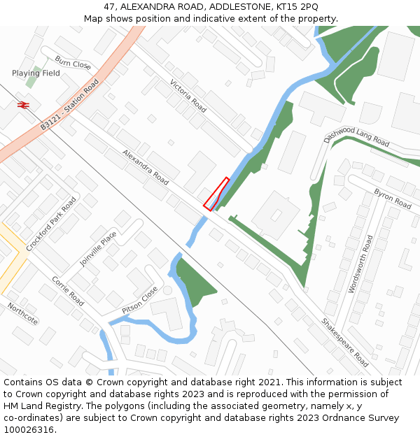 47, ALEXANDRA ROAD, ADDLESTONE, KT15 2PQ: Location map and indicative extent of plot