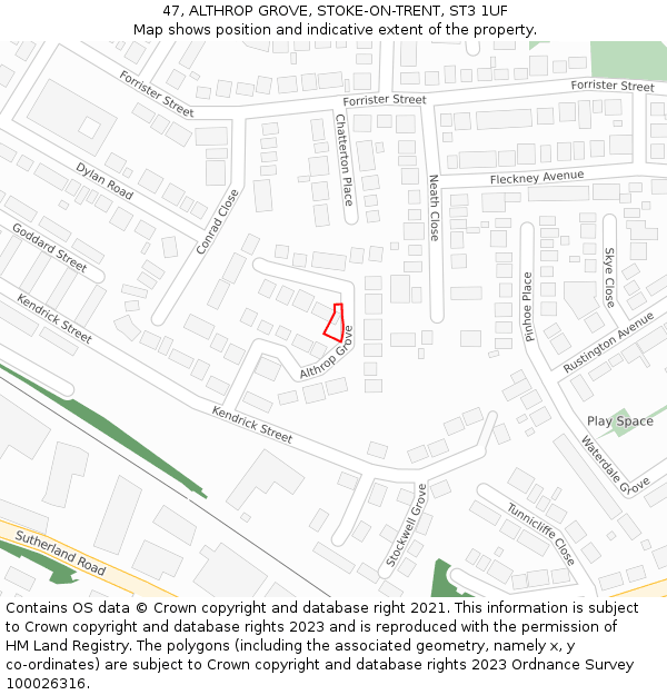 47, ALTHROP GROVE, STOKE-ON-TRENT, ST3 1UF: Location map and indicative extent of plot