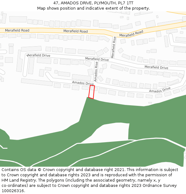 47, AMADOS DRIVE, PLYMOUTH, PL7 1TT: Location map and indicative extent of plot