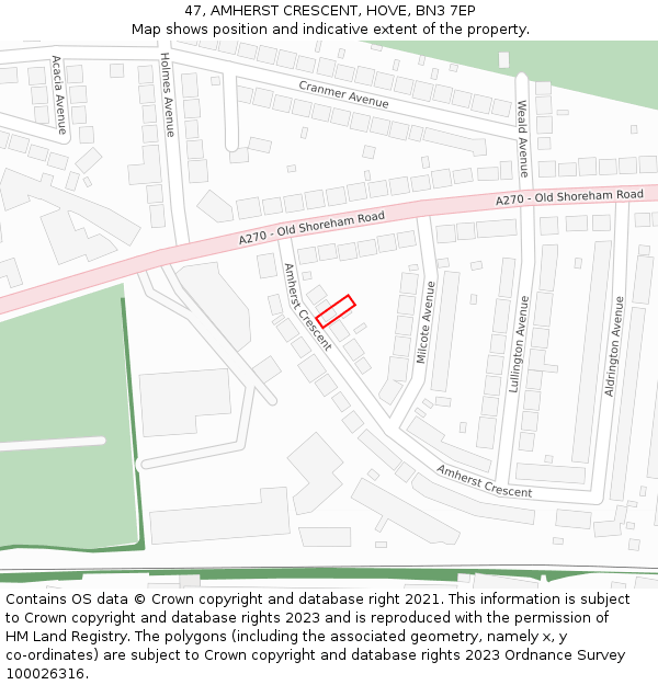 47, AMHERST CRESCENT, HOVE, BN3 7EP: Location map and indicative extent of plot