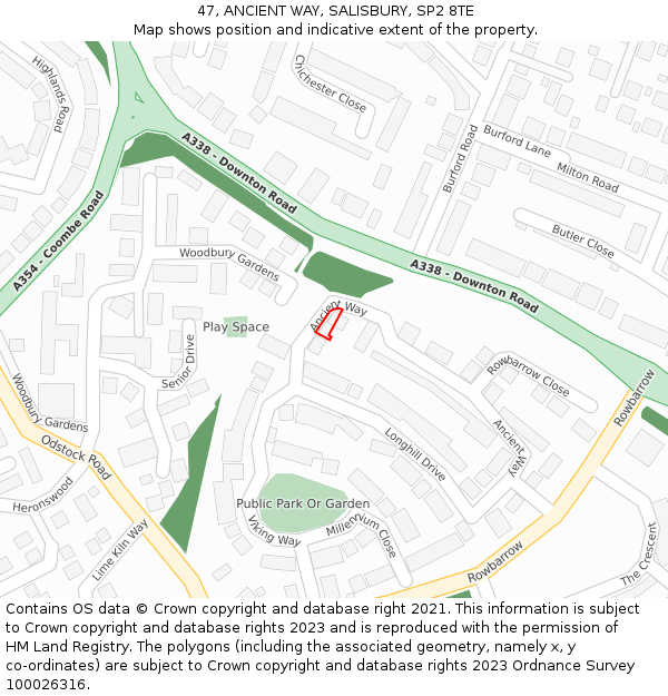 47, ANCIENT WAY, SALISBURY, SP2 8TE: Location map and indicative extent of plot