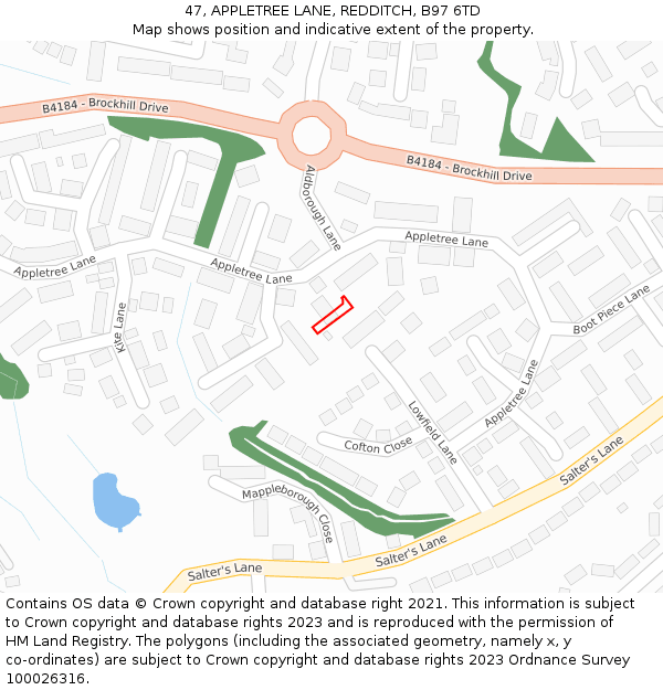47, APPLETREE LANE, REDDITCH, B97 6TD: Location map and indicative extent of plot