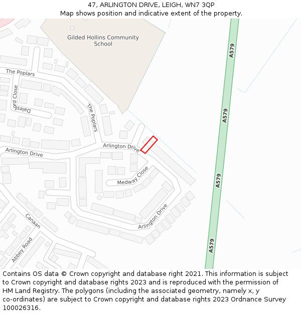 47, ARLINGTON DRIVE, LEIGH, WN7 3QP: Location map and indicative extent of plot