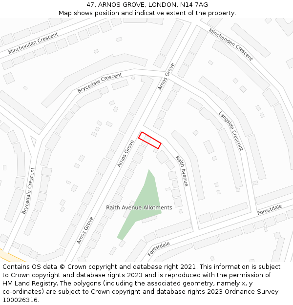 47, ARNOS GROVE, LONDON, N14 7AG: Location map and indicative extent of plot