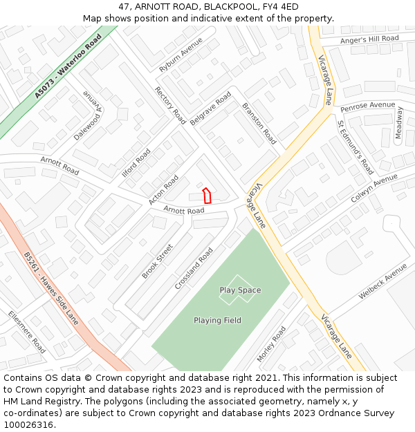 47, ARNOTT ROAD, BLACKPOOL, FY4 4ED: Location map and indicative extent of plot