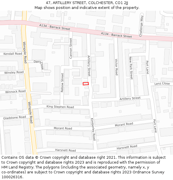 47, ARTILLERY STREET, COLCHESTER, CO1 2JJ: Location map and indicative extent of plot