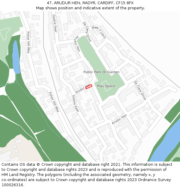 47, ARUDUR HEN, RADYR, CARDIFF, CF15 8FX: Location map and indicative extent of plot