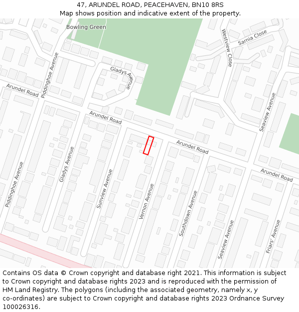 47, ARUNDEL ROAD, PEACEHAVEN, BN10 8RS: Location map and indicative extent of plot