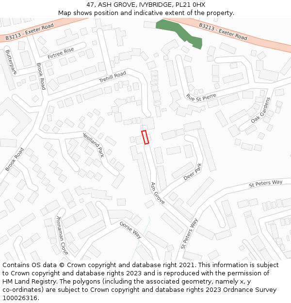 47, ASH GROVE, IVYBRIDGE, PL21 0HX: Location map and indicative extent of plot