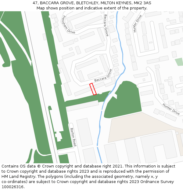 47, BACCARA GROVE, BLETCHLEY, MILTON KEYNES, MK2 3AS: Location map and indicative extent of plot