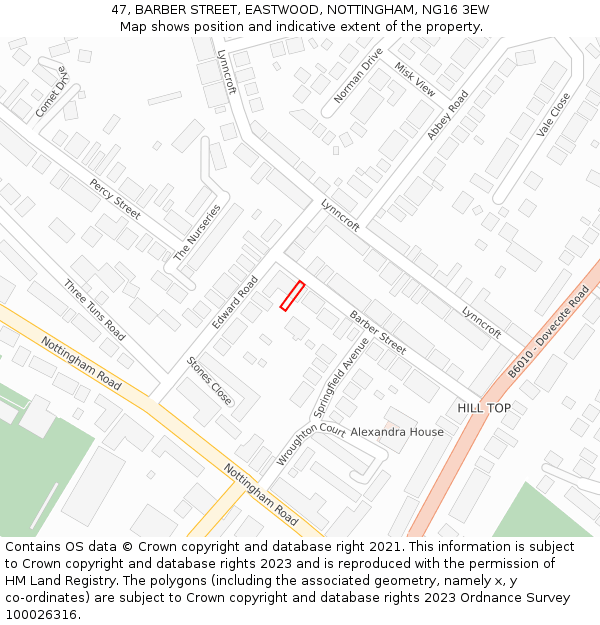 47, BARBER STREET, EASTWOOD, NOTTINGHAM, NG16 3EW: Location map and indicative extent of plot