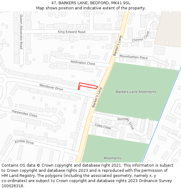 47, BARKERS LANE, BEDFORD, MK41 9SL: Location map and indicative extent of plot