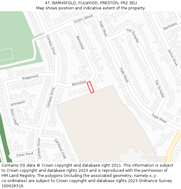 47, BARNSFOLD, FULWOOD, PRESTON, PR2 3EU: Location map and indicative extent of plot