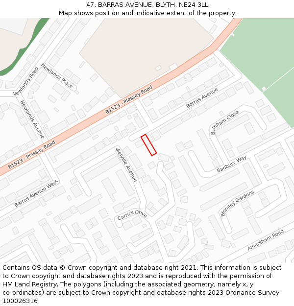 47, BARRAS AVENUE, BLYTH, NE24 3LL: Location map and indicative extent of plot