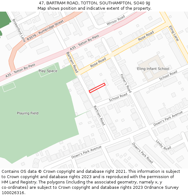 47, BARTRAM ROAD, TOTTON, SOUTHAMPTON, SO40 9JJ: Location map and indicative extent of plot