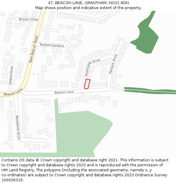 47, BEACON LANE, GRANTHAM, NG31 9DN: Location map and indicative extent of plot