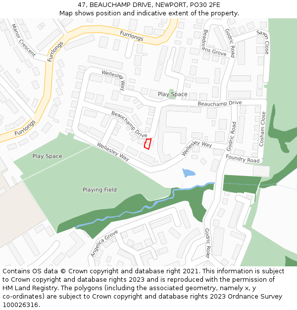 47, BEAUCHAMP DRIVE, NEWPORT, PO30 2FE: Location map and indicative extent of plot