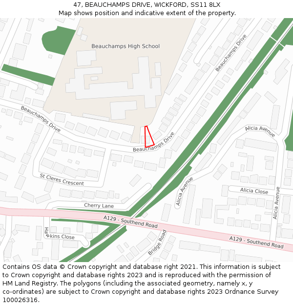 47, BEAUCHAMPS DRIVE, WICKFORD, SS11 8LX: Location map and indicative extent of plot