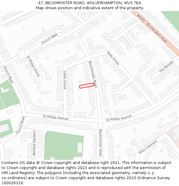 47, BECKMINSTER ROAD, WOLVERHAMPTON, WV3 7EA: Location map and indicative extent of plot