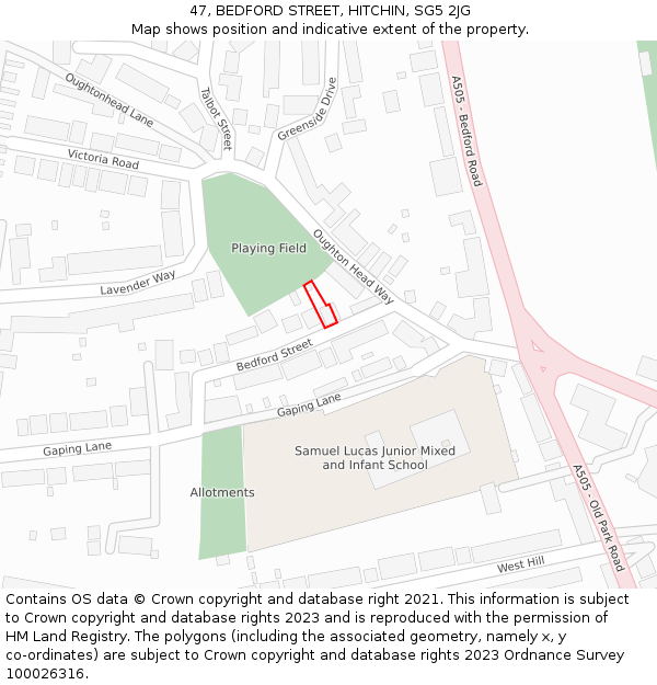 47, BEDFORD STREET, HITCHIN, SG5 2JG: Location map and indicative extent of plot