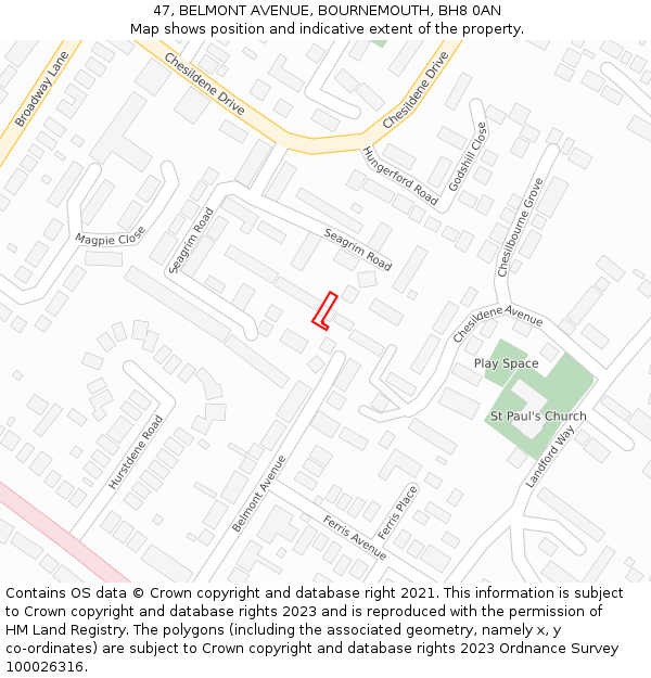 47, BELMONT AVENUE, BOURNEMOUTH, BH8 0AN: Location map and indicative extent of plot