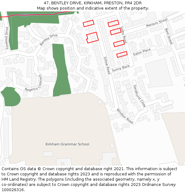 47, BENTLEY DRIVE, KIRKHAM, PRESTON, PR4 2DR: Location map and indicative extent of plot