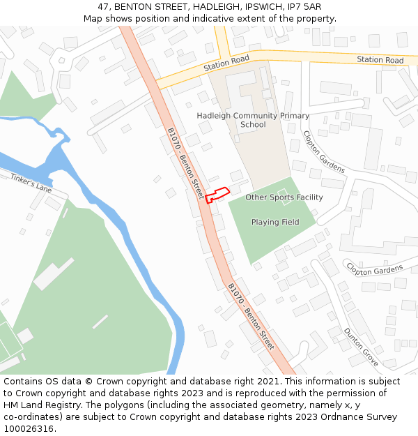 47, BENTON STREET, HADLEIGH, IPSWICH, IP7 5AR: Location map and indicative extent of plot