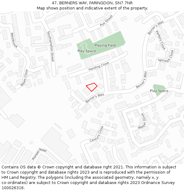 47, BERNERS WAY, FARINGDON, SN7 7NR: Location map and indicative extent of plot