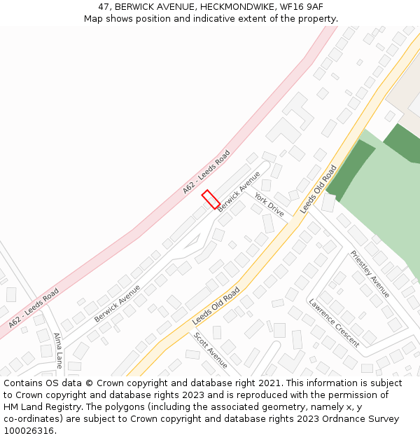 47, BERWICK AVENUE, HECKMONDWIKE, WF16 9AF: Location map and indicative extent of plot