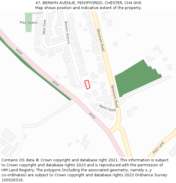 47, BERWYN AVENUE, PENYFFORDD, CHESTER, CH4 0HS: Location map and indicative extent of plot