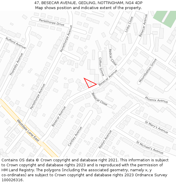 47, BESECAR AVENUE, GEDLING, NOTTINGHAM, NG4 4DP: Location map and indicative extent of plot