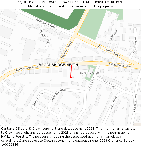 47, BILLINGSHURST ROAD, BROADBRIDGE HEATH, HORSHAM, RH12 3LJ: Location map and indicative extent of plot