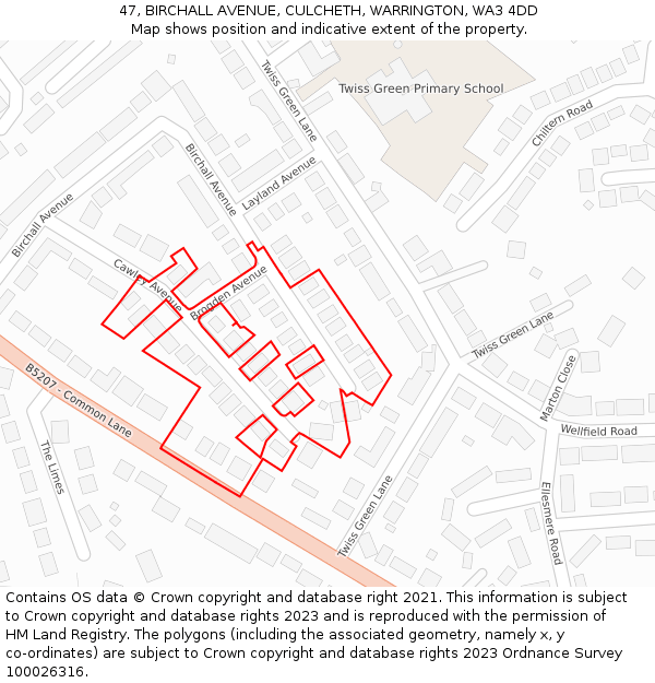 47, BIRCHALL AVENUE, CULCHETH, WARRINGTON, WA3 4DD: Location map and indicative extent of plot