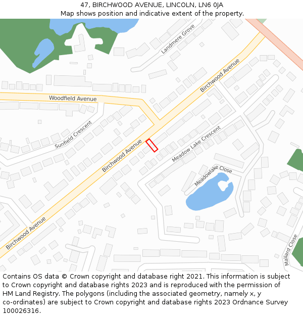 47, BIRCHWOOD AVENUE, LINCOLN, LN6 0JA: Location map and indicative extent of plot