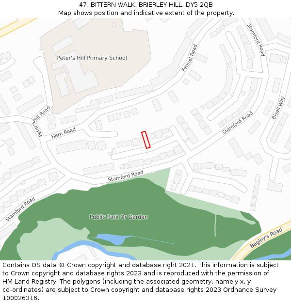 47, BITTERN WALK, BRIERLEY HILL, DY5 2QB: Location map and indicative extent of plot