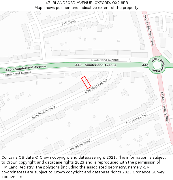 47, BLANDFORD AVENUE, OXFORD, OX2 8EB: Location map and indicative extent of plot