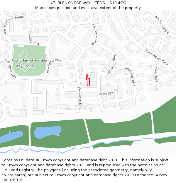 47, BLENKINSOP WAY, LEEDS, LS10 4GG: Location map and indicative extent of plot