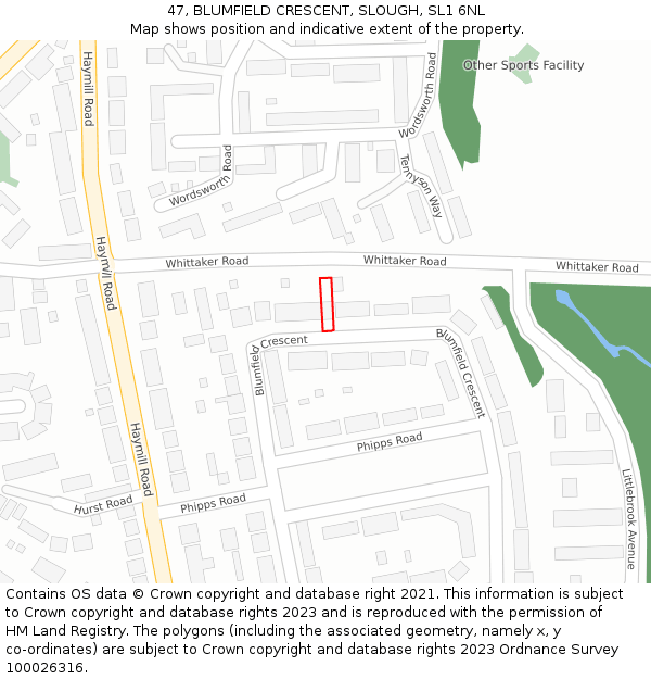 47, BLUMFIELD CRESCENT, SLOUGH, SL1 6NL: Location map and indicative extent of plot