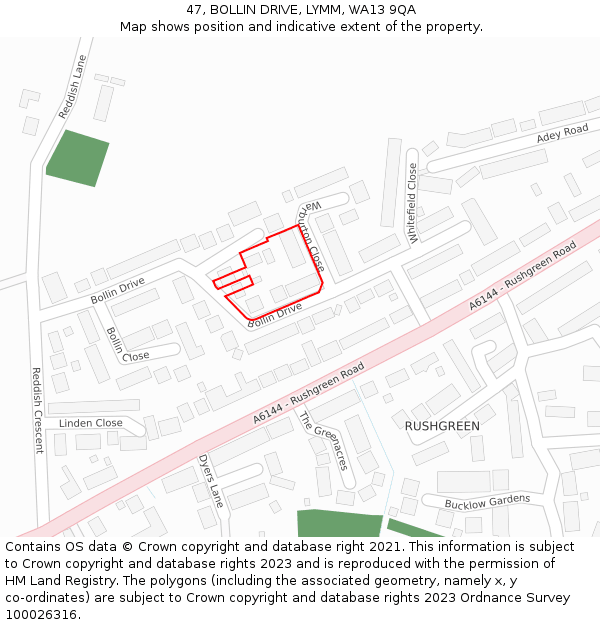 47, BOLLIN DRIVE, LYMM, WA13 9QA: Location map and indicative extent of plot