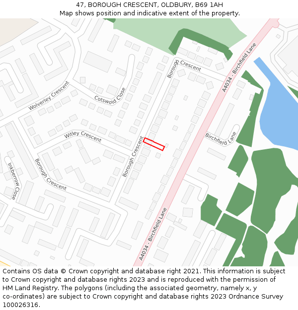 47, BOROUGH CRESCENT, OLDBURY, B69 1AH: Location map and indicative extent of plot