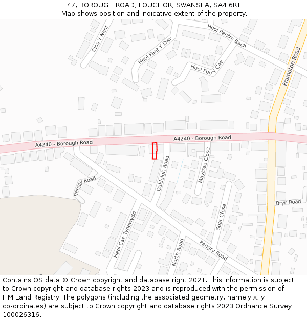 47, BOROUGH ROAD, LOUGHOR, SWANSEA, SA4 6RT: Location map and indicative extent of plot