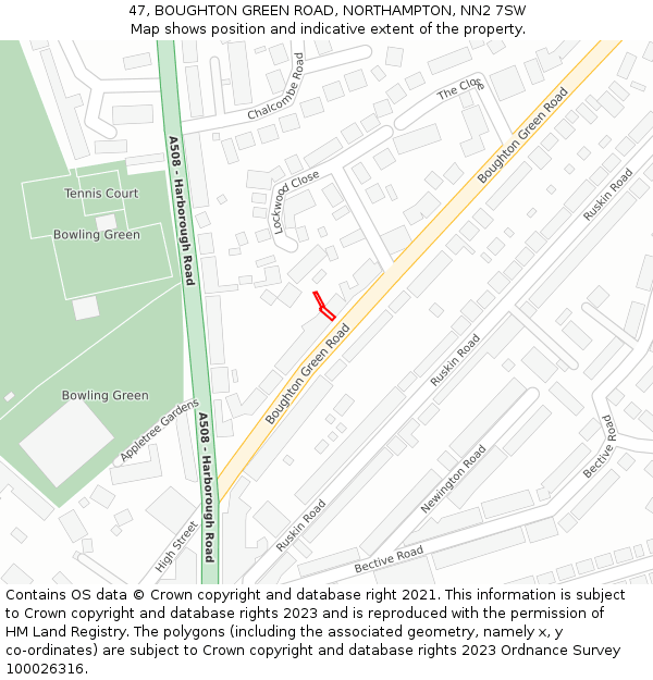 47, BOUGHTON GREEN ROAD, NORTHAMPTON, NN2 7SW: Location map and indicative extent of plot