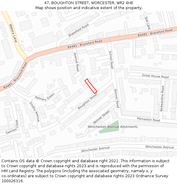 47, BOUGHTON STREET, WORCESTER, WR2 4HE: Location map and indicative extent of plot