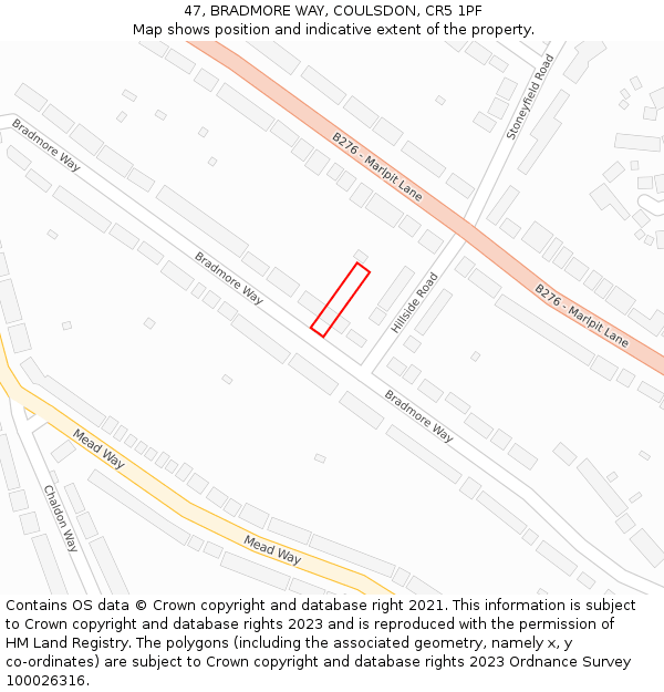 47, BRADMORE WAY, COULSDON, CR5 1PF: Location map and indicative extent of plot