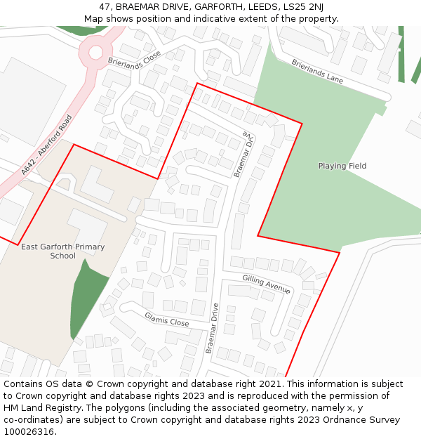 47, BRAEMAR DRIVE, GARFORTH, LEEDS, LS25 2NJ: Location map and indicative extent of plot