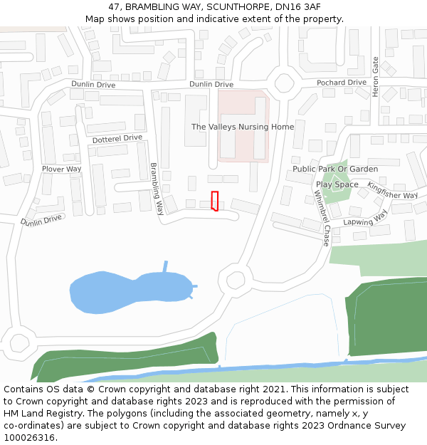 47, BRAMBLING WAY, SCUNTHORPE, DN16 3AF: Location map and indicative extent of plot