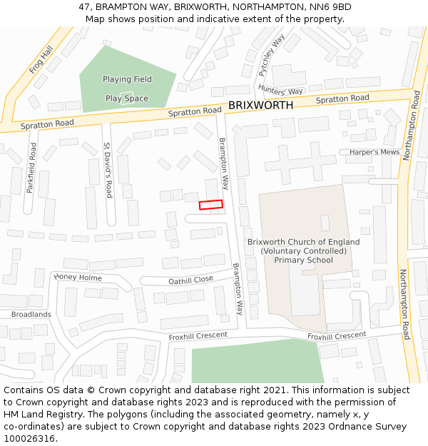 47, BRAMPTON WAY, BRIXWORTH, NORTHAMPTON, NN6 9BD: Location map and indicative extent of plot