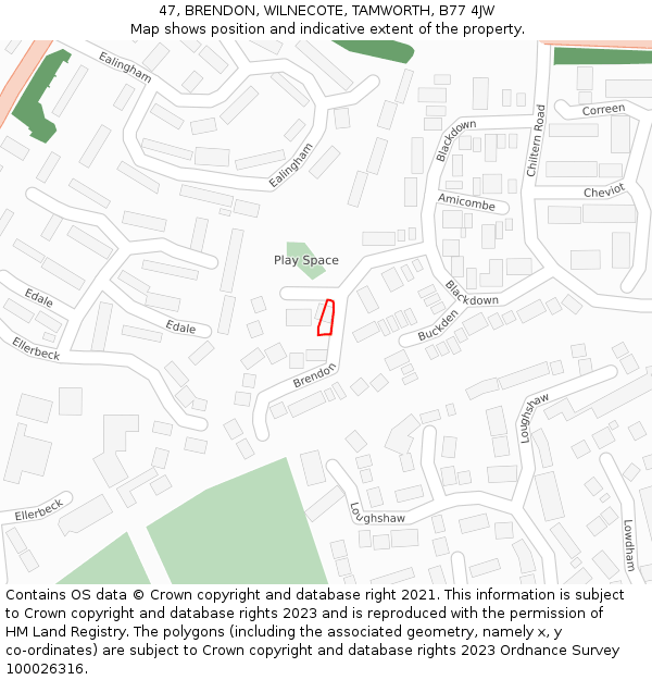 47, BRENDON, WILNECOTE, TAMWORTH, B77 4JW: Location map and indicative extent of plot