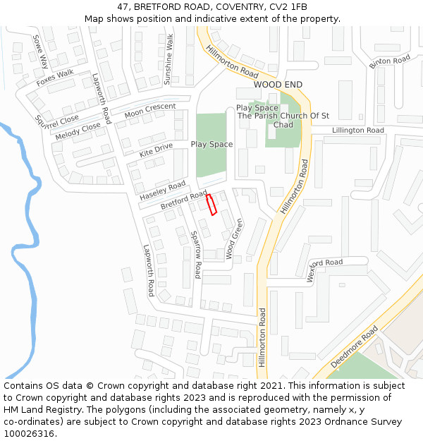 47, BRETFORD ROAD, COVENTRY, CV2 1FB: Location map and indicative extent of plot